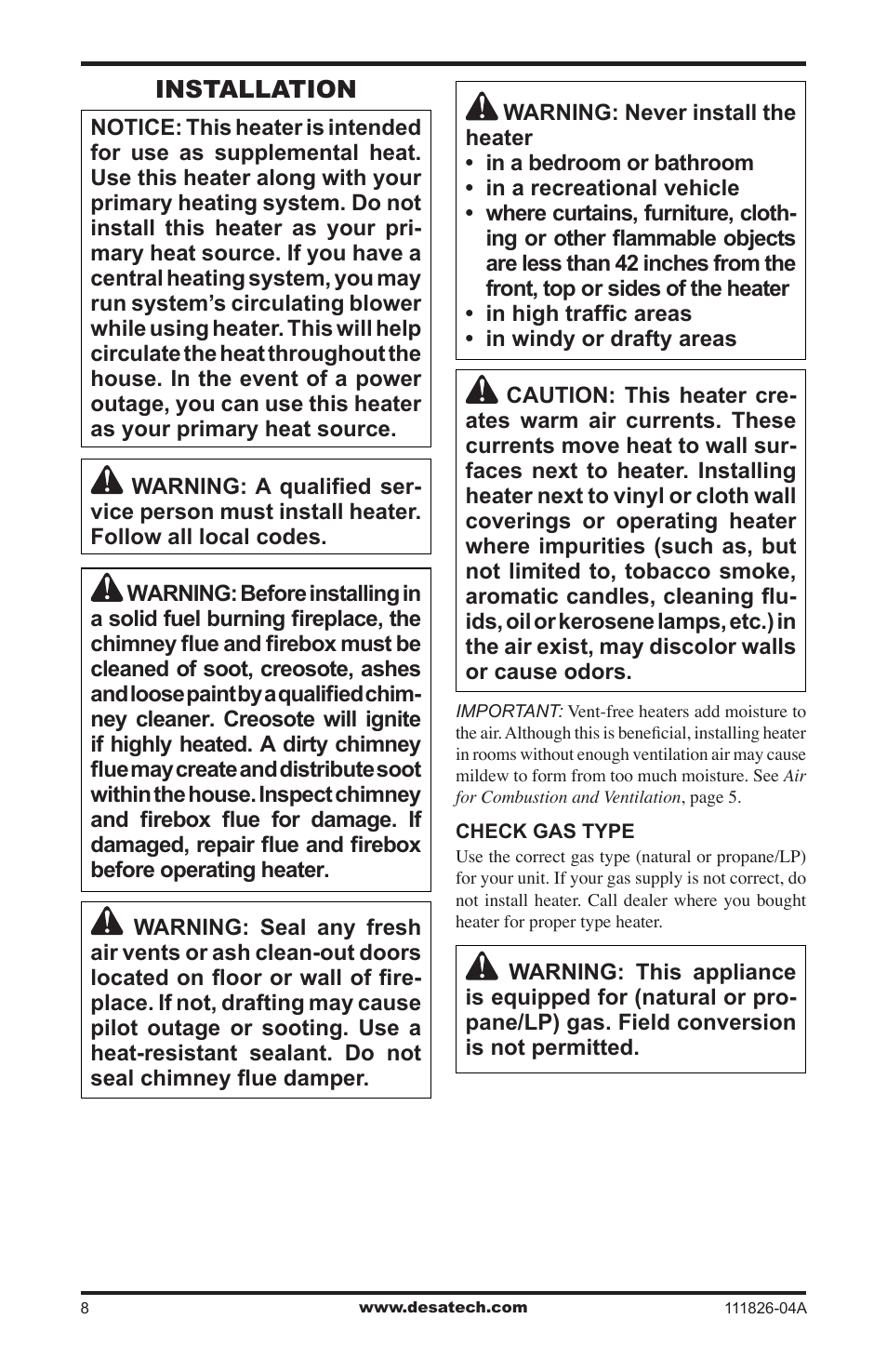 Installation | Desa VF-18P-PJD User Manual | Page 8 / 32
