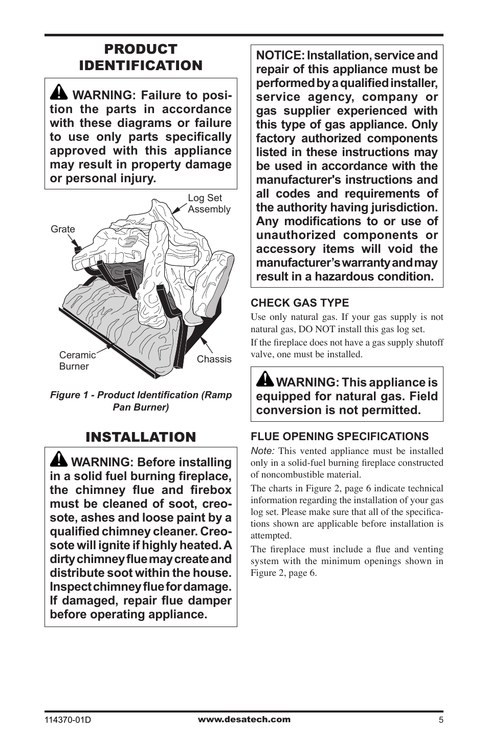 Product identification, Optional product features, Installation | Desa VTD-24N-JHB User Manual | Page 5 / 16