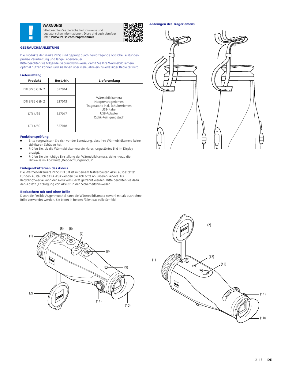 Carl Zeiss 640 x 512 DTI 4/35 Digital Thermal Imaging Camera (50Hz) User Manual | Page 2 / 15