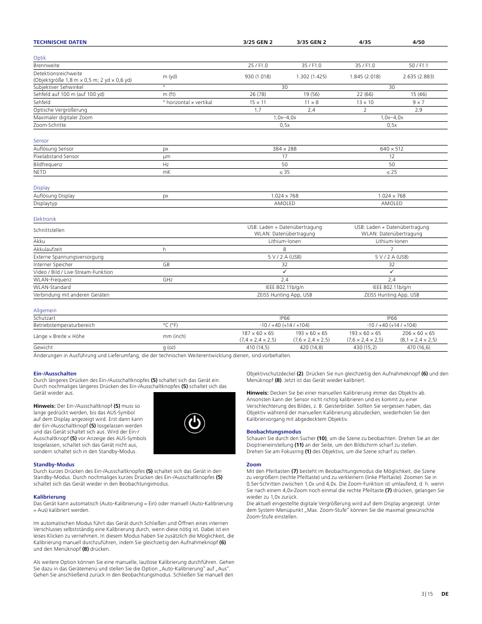 Carl Zeiss 640 x 512 DTI 4/35 Digital Thermal Imaging Camera (50Hz) User Manual | Page 3 / 15