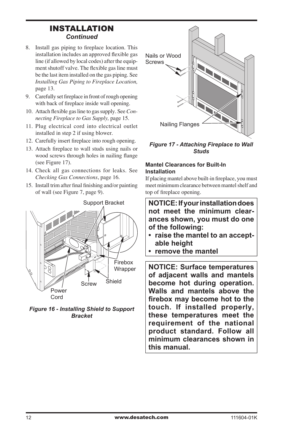 Installation | Desa LMFP33NR(A) User Manual | Page 12 / 36
