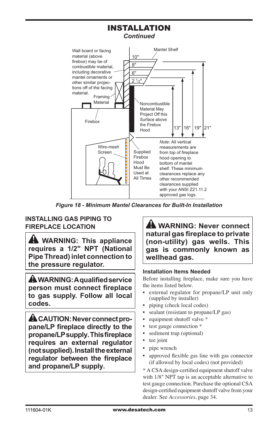 Installation | Desa LMFP33NR(A) User Manual | Page 13 / 36
