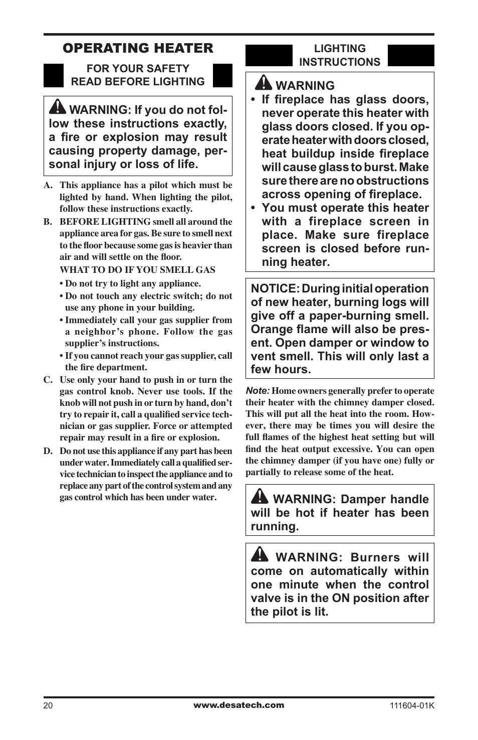 Operating heater | Desa LMFP33NR(A) User Manual | Page 20 / 36