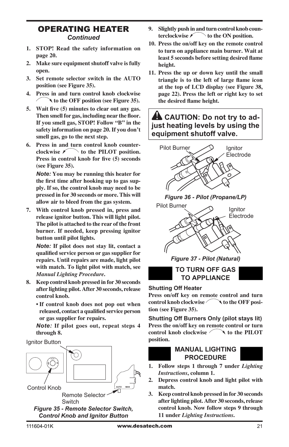 Operating heater | Desa LMFP33NR(A) User Manual | Page 21 / 36