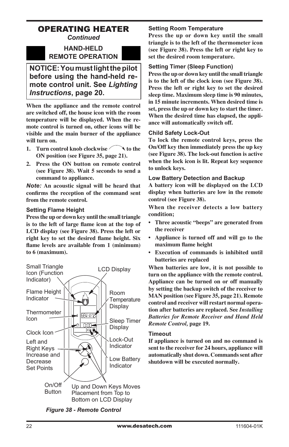 Operating heater | Desa LMFP33NR(A) User Manual | Page 22 / 36