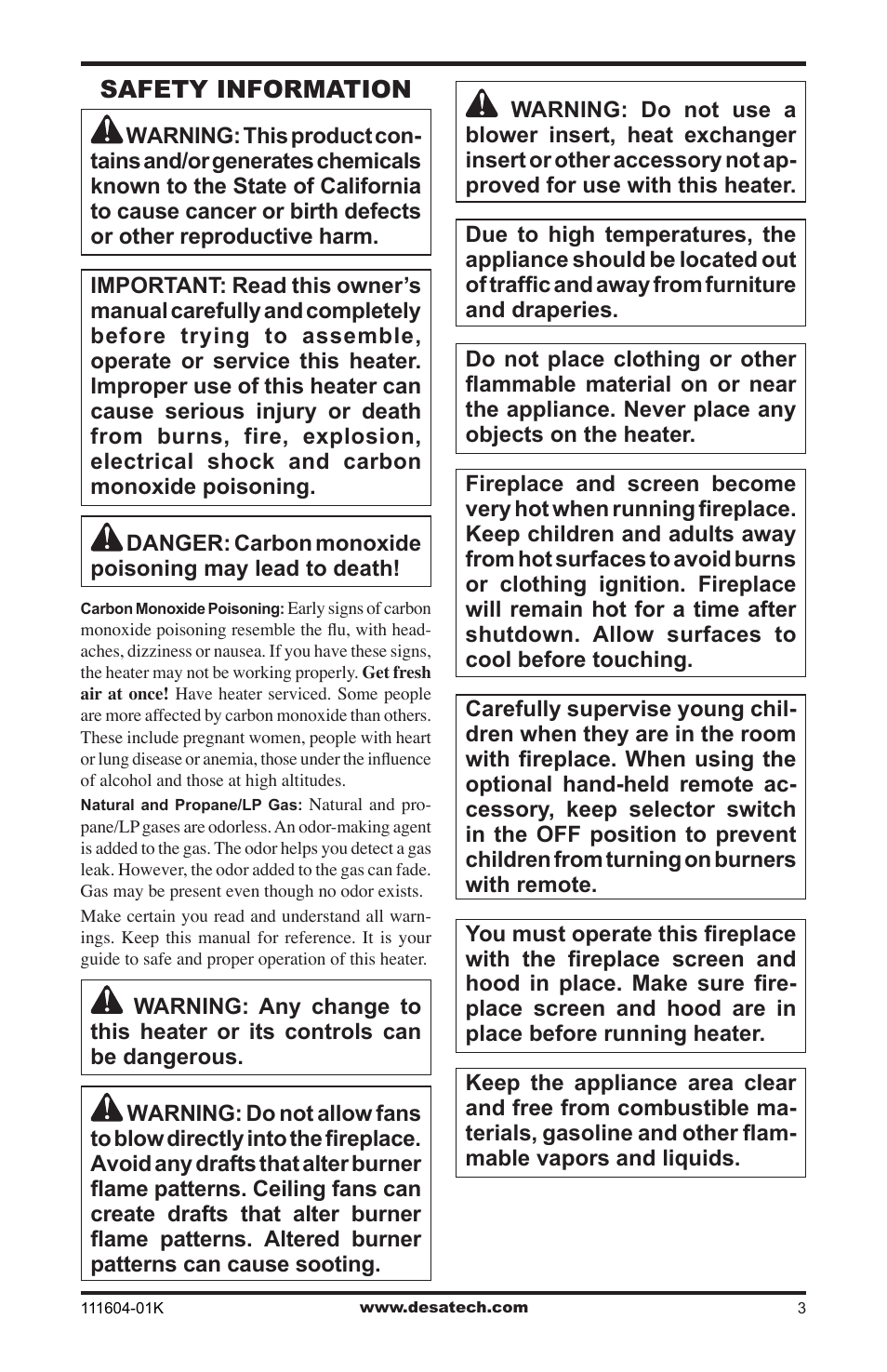 Safety information | Desa LMFP33NR(A) User Manual | Page 3 / 36