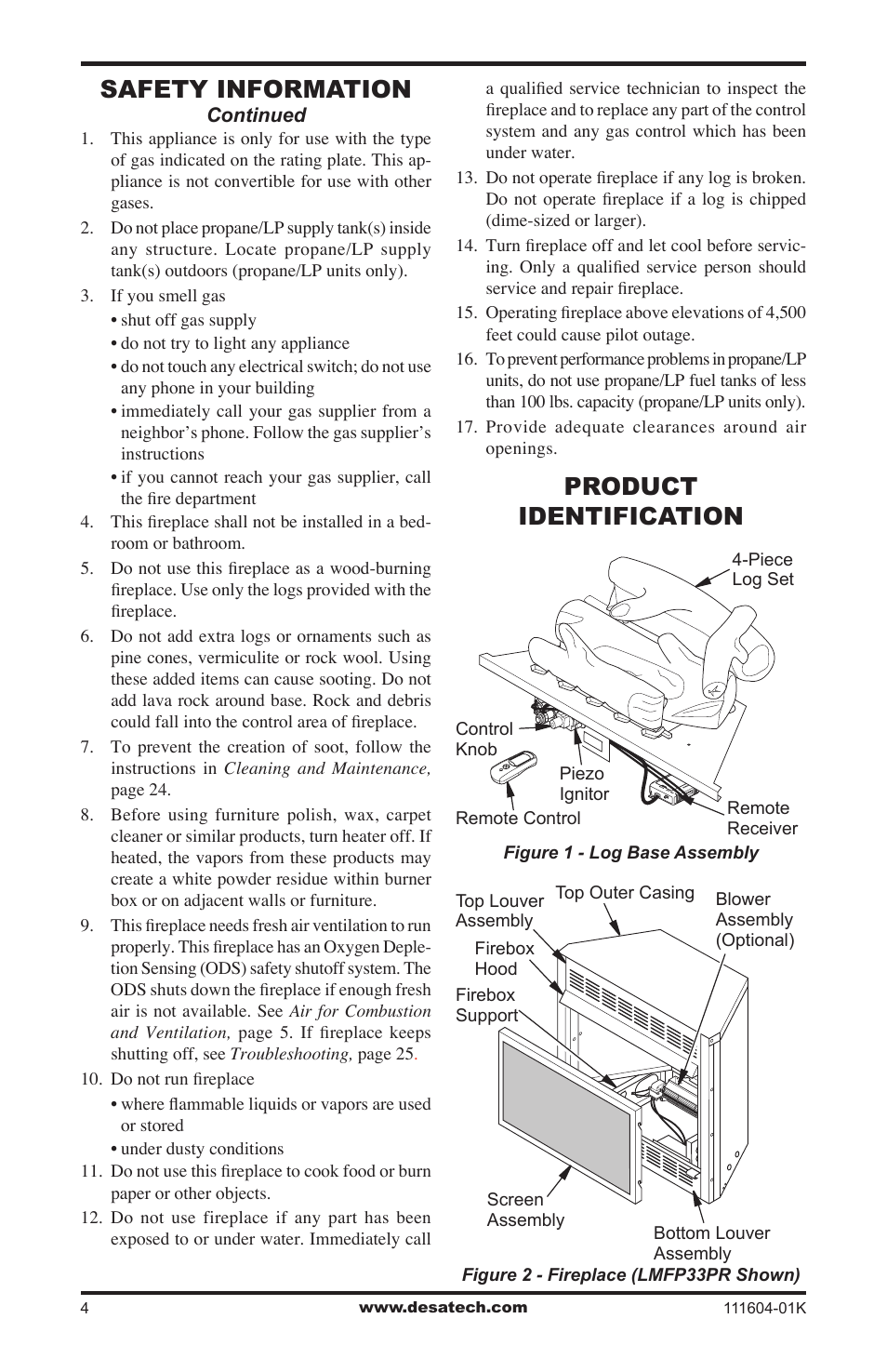Product identification, Safety information | Desa LMFP33NR(A) User Manual | Page 4 / 36