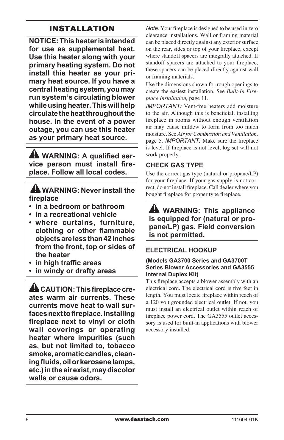 Installation | Desa LMFP33NR(A) User Manual | Page 8 / 36