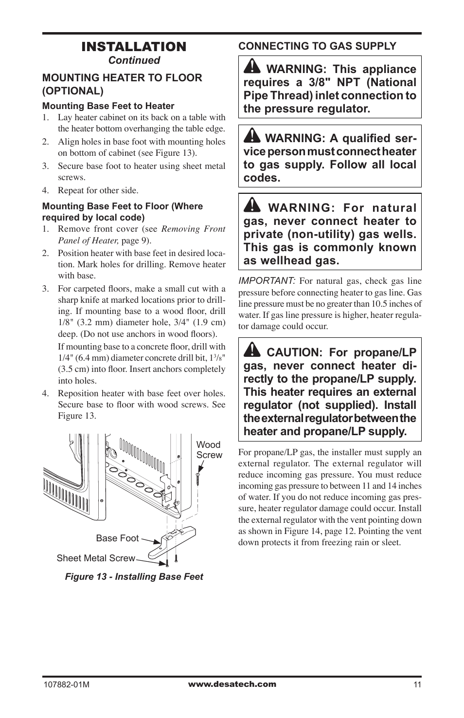 Installation | Desa CBT30NT User Manual | Page 11 / 28