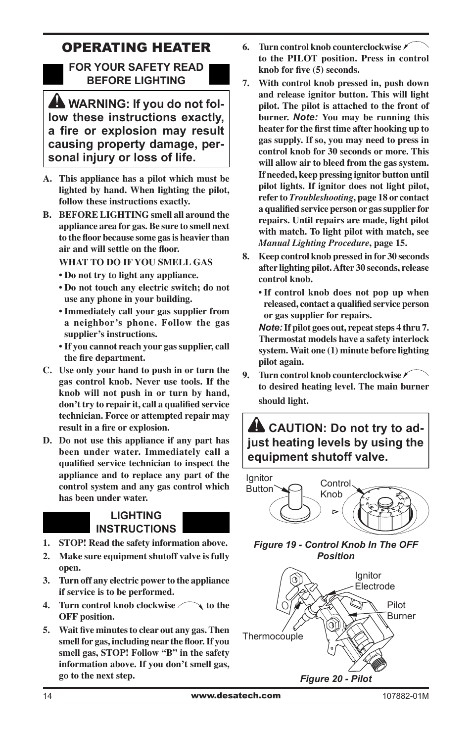 Operating heater | Desa CBT30NT User Manual | Page 14 / 28