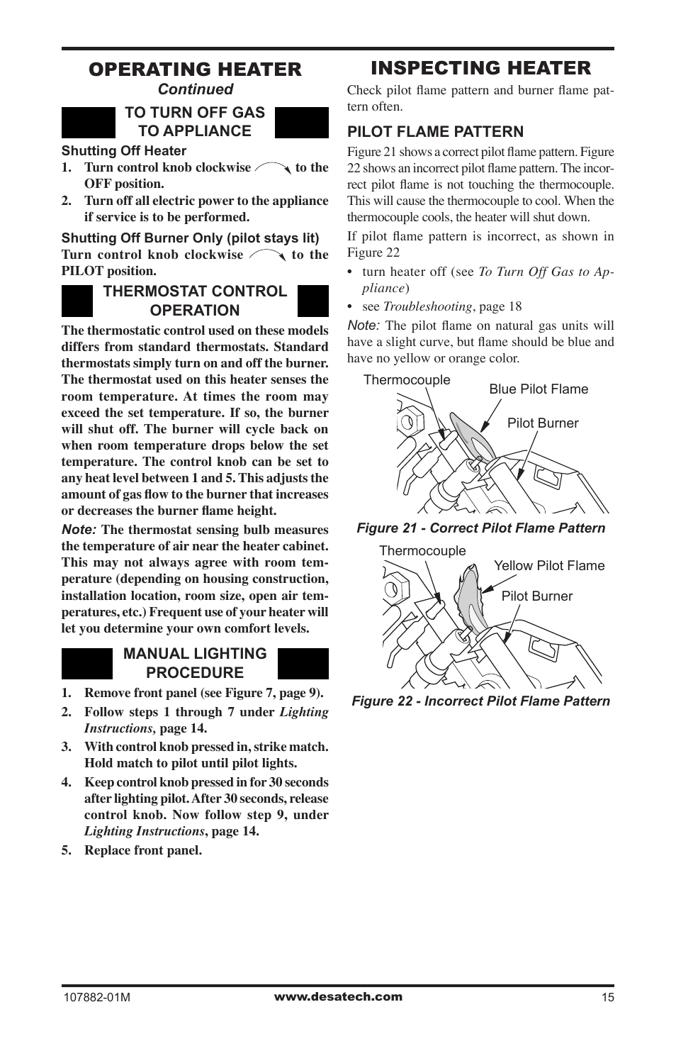Inspecting heater, Operating heater | Desa CBT30NT User Manual | Page 15 / 28