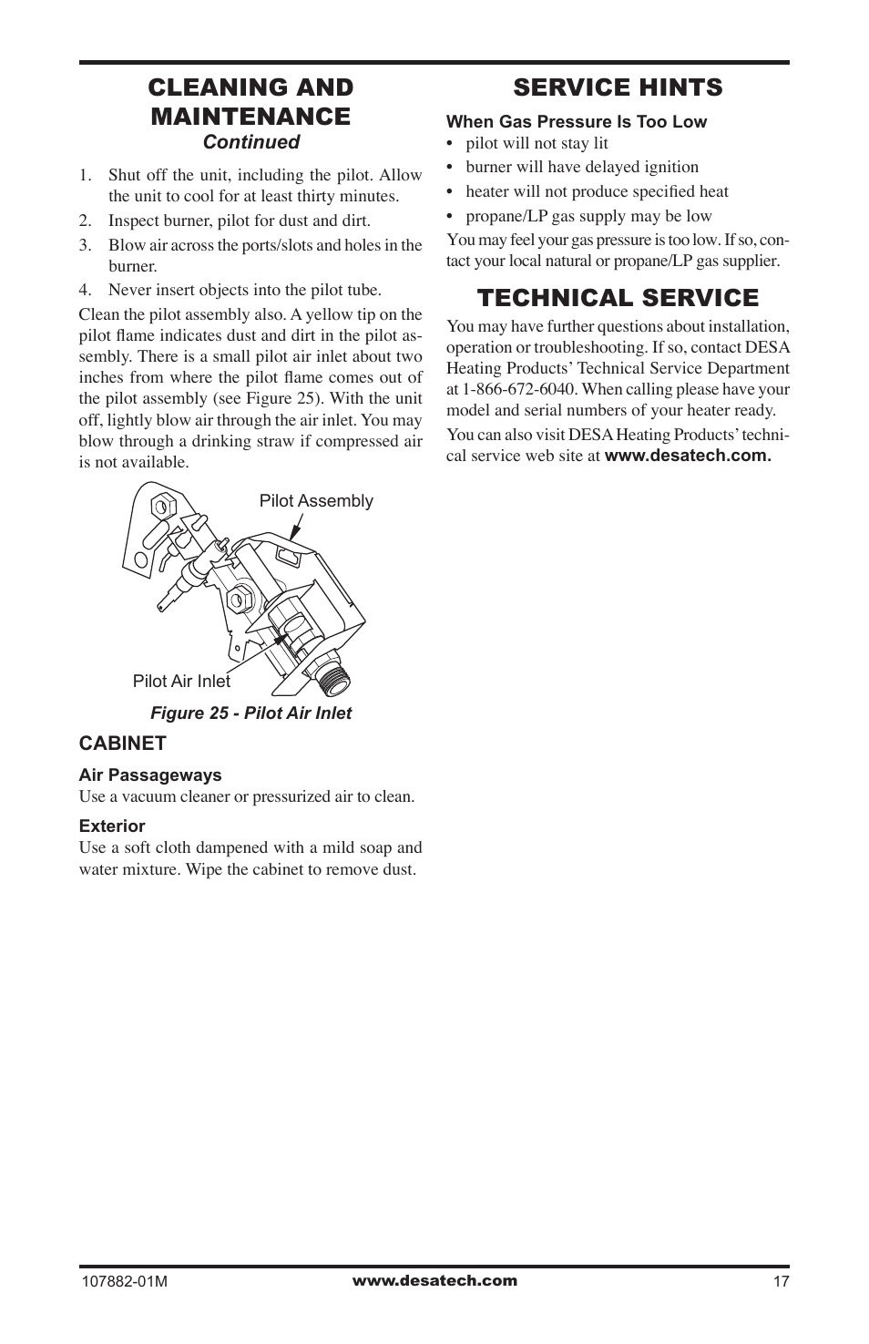 Service hints, Technical service, Cleaning and maintenance | Desa CBT30NT User Manual | Page 17 / 28