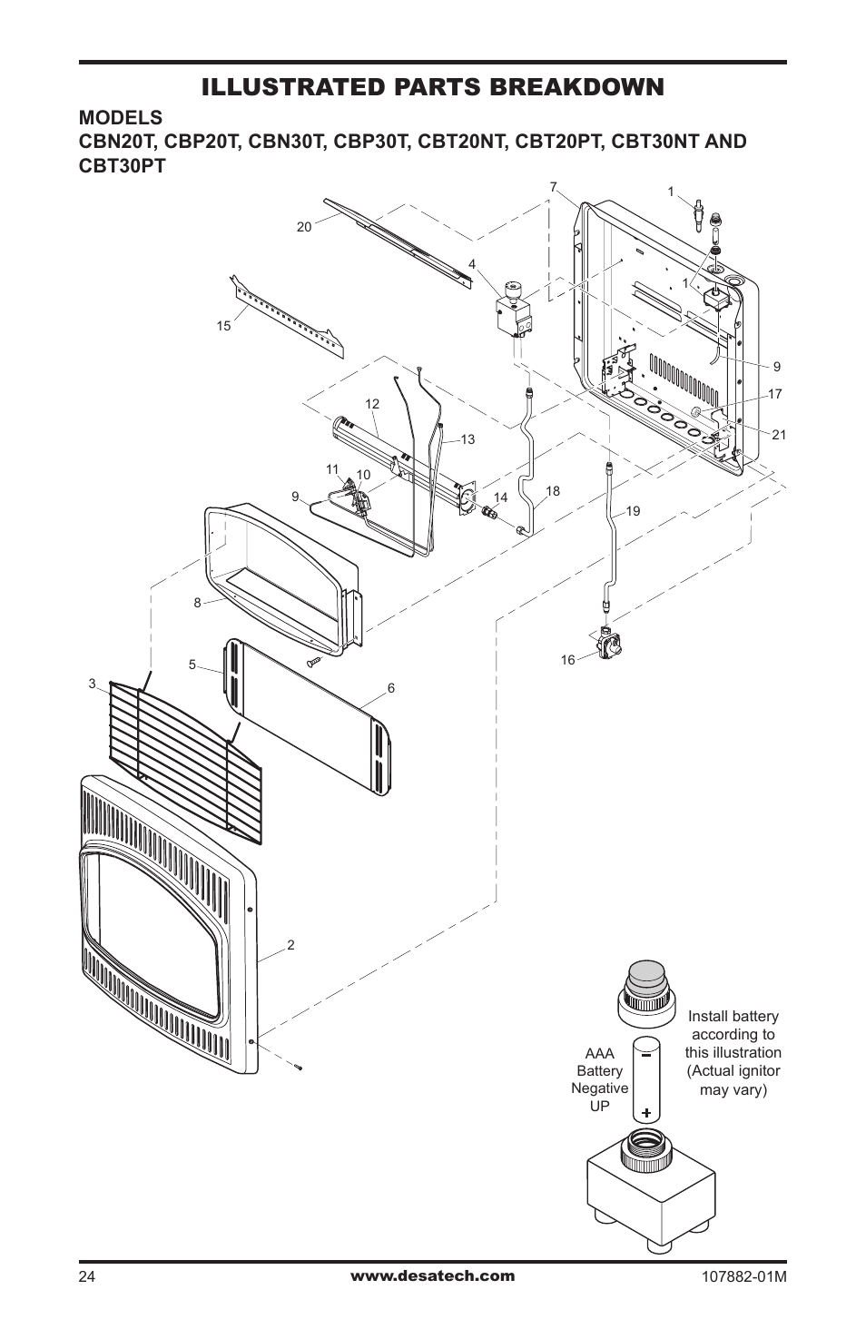 Illustrated parts breakdown and parts list, Illustrated parts breakdown | Desa CBT30NT User Manual | Page 24 / 28