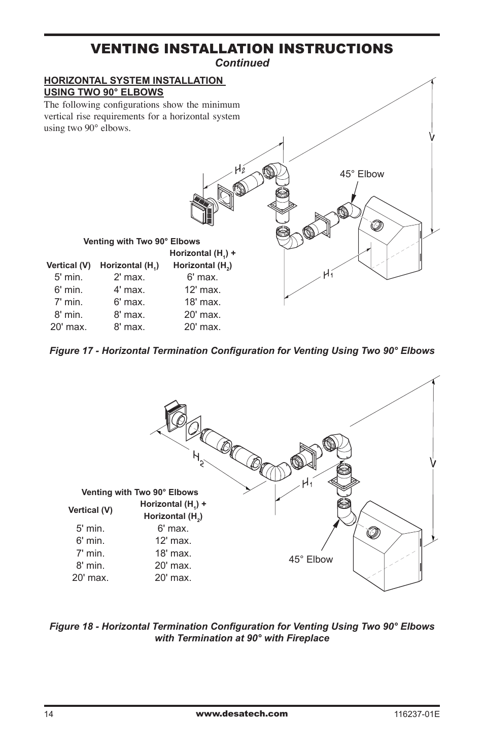 Venting installation instructions, Continued | Desa VC42NE SERIES User Manual | Page 14 / 40