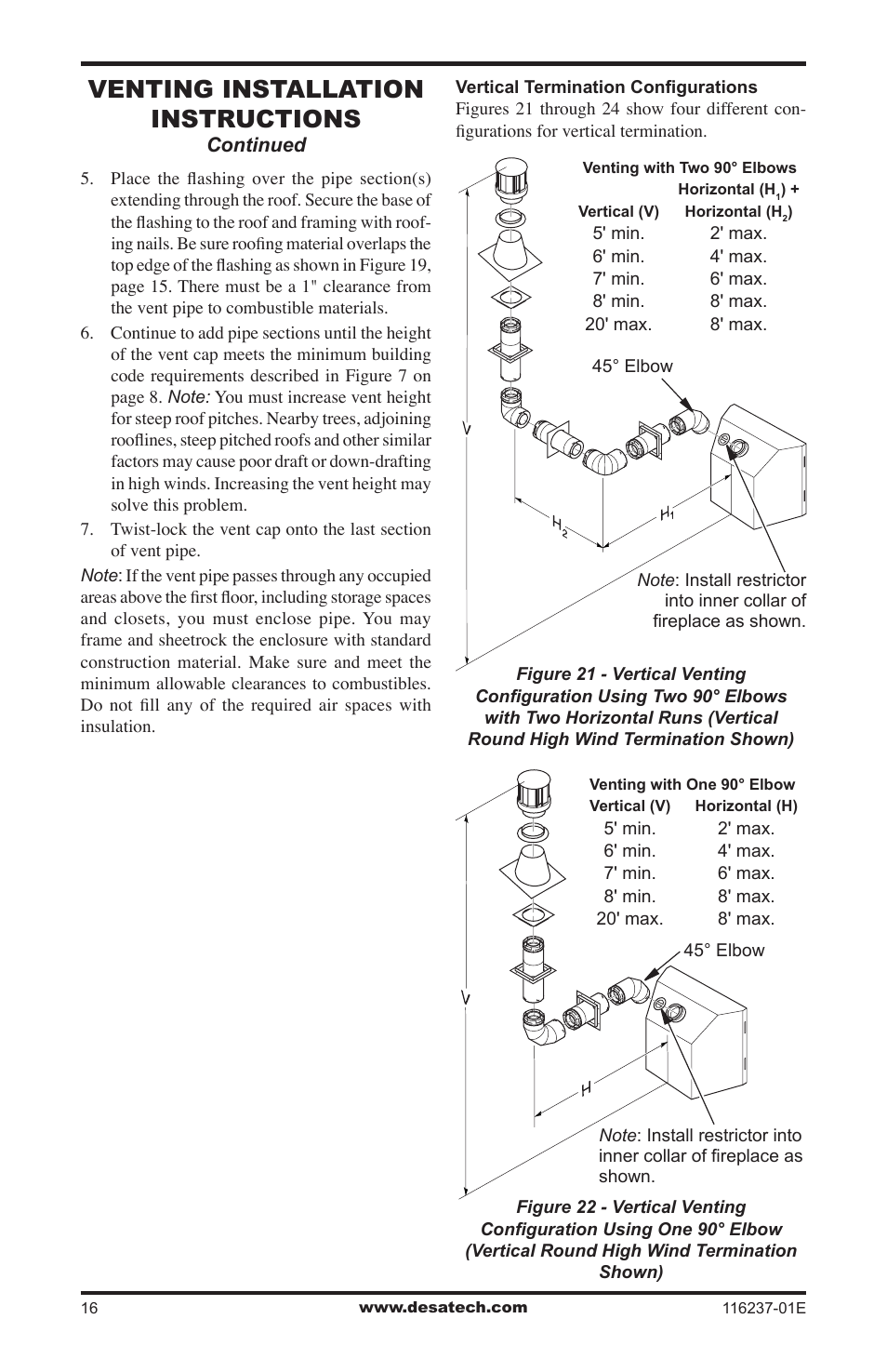 Venting installation instructions | Desa VC42NE SERIES User Manual | Page 16 / 40