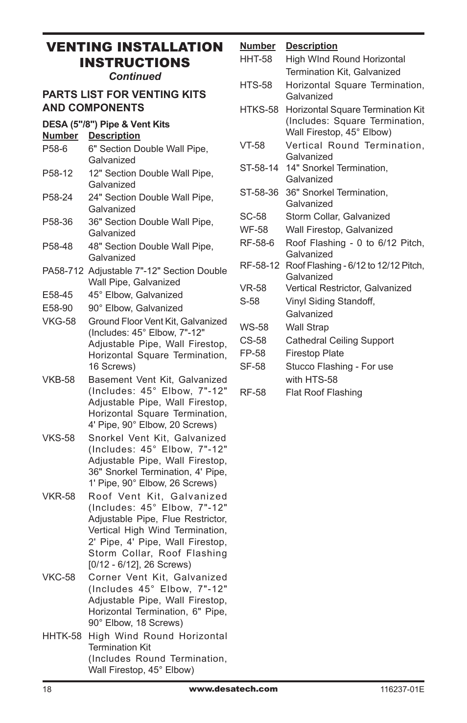 Venting installation instructions | Desa VC42NE SERIES User Manual | Page 18 / 40