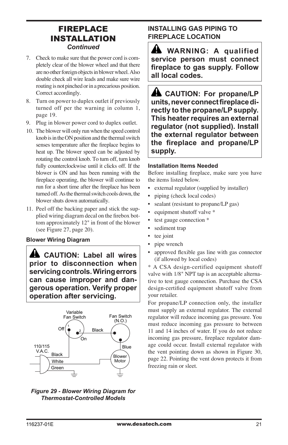 Fireplace installation | Desa VC42NE SERIES User Manual | Page 21 / 40