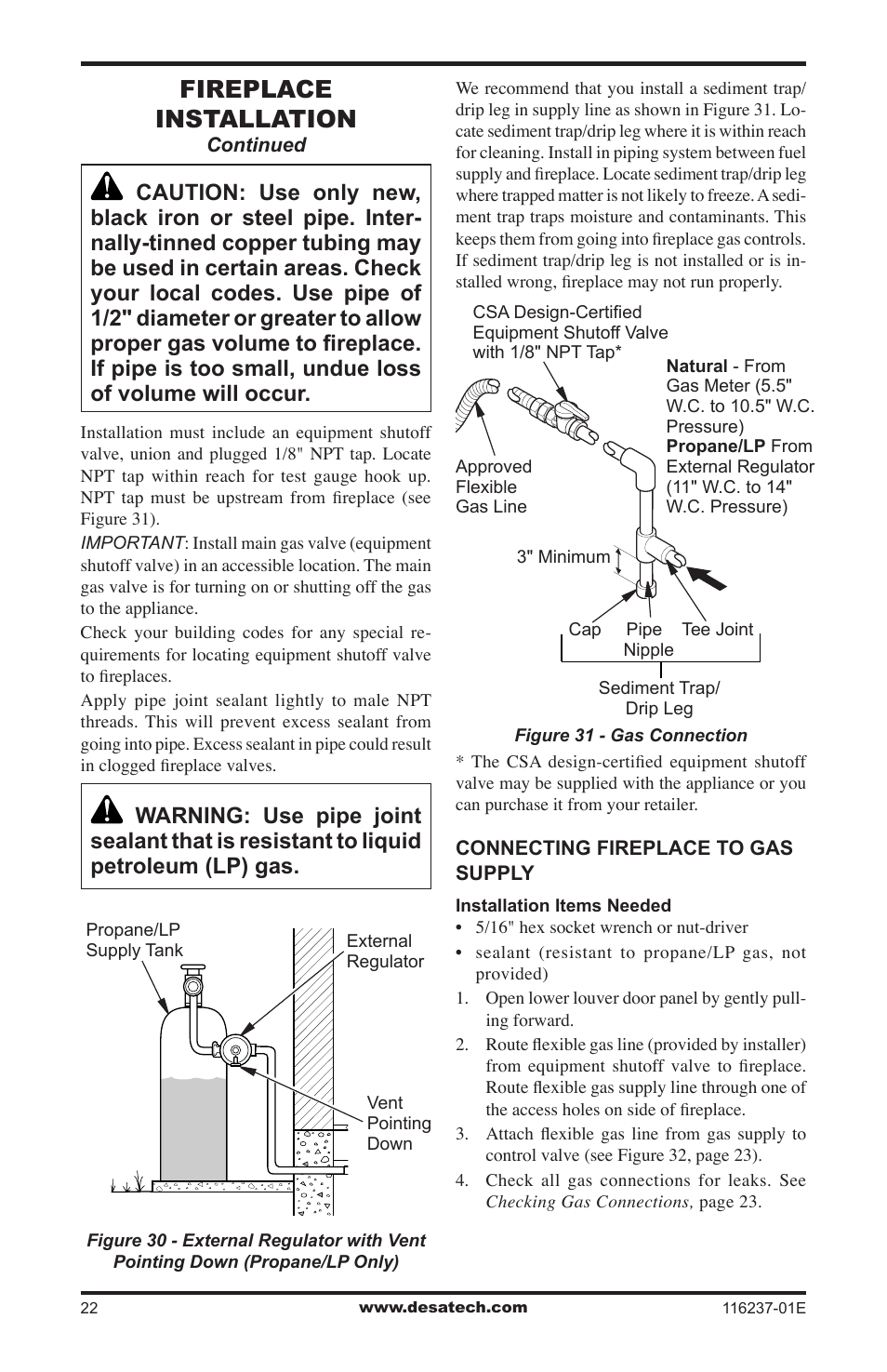 Fireplace installation | Desa VC42NE SERIES User Manual | Page 22 / 40