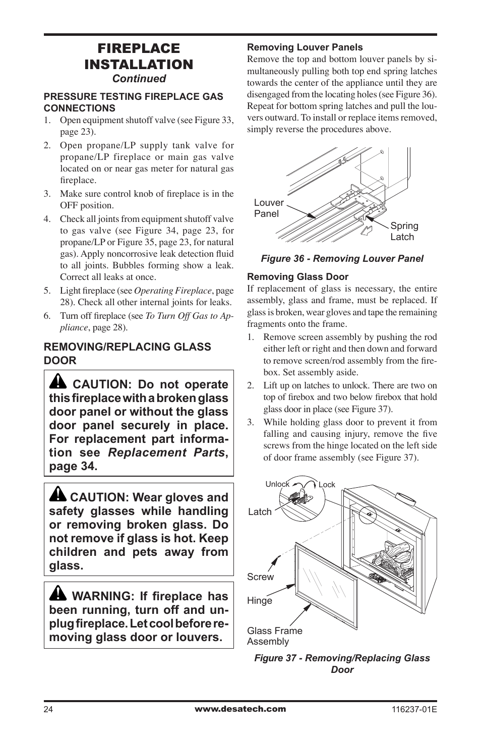 Fireplace installation | Desa VC42NE SERIES User Manual | Page 24 / 40