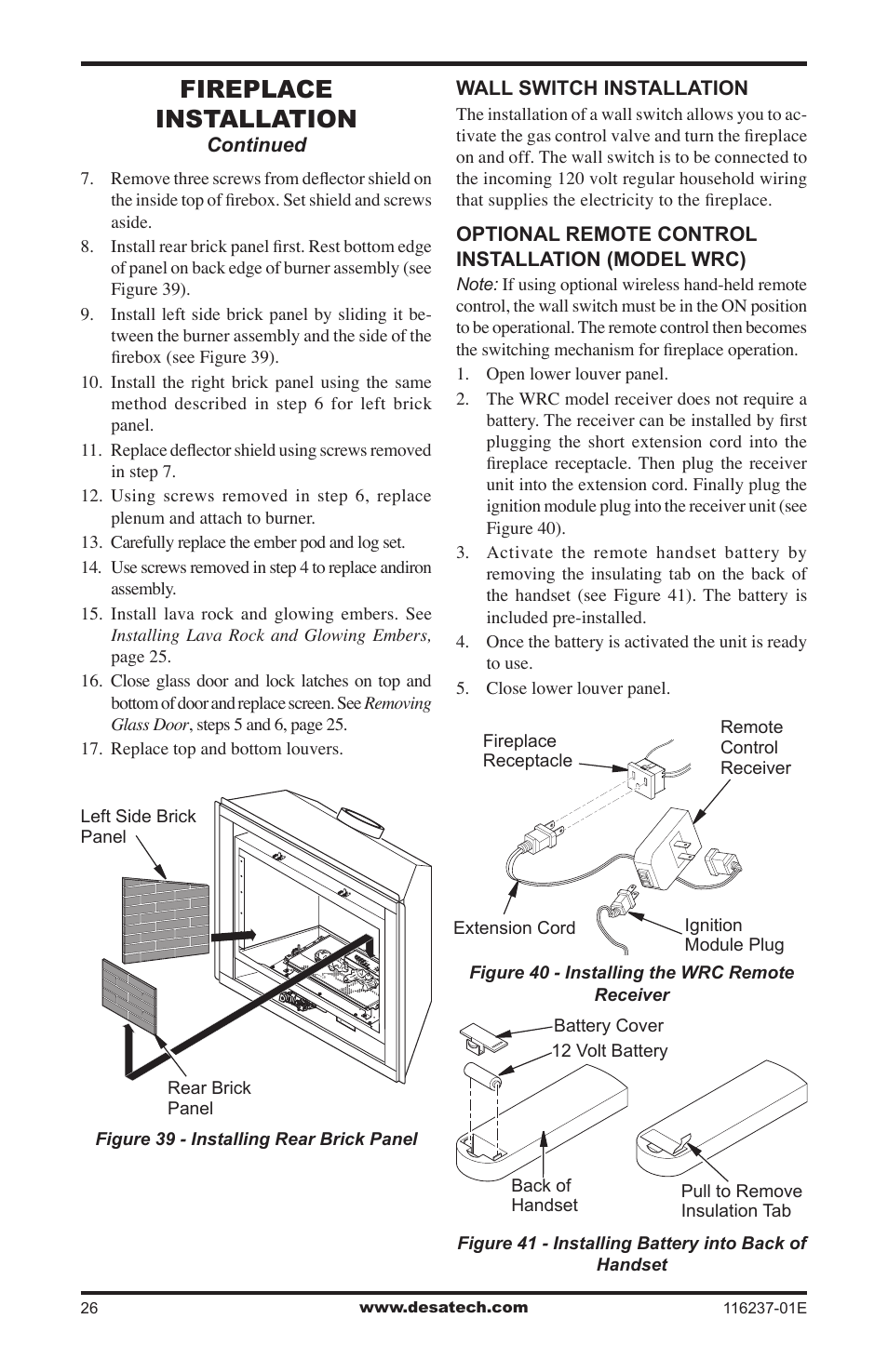 Fireplace installation | Desa VC42NE SERIES User Manual | Page 26 / 40