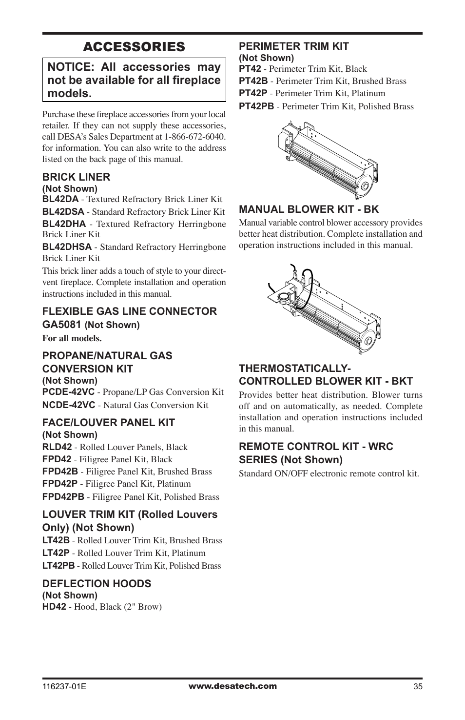 Accessories | Desa VC42NE SERIES User Manual | Page 35 / 40