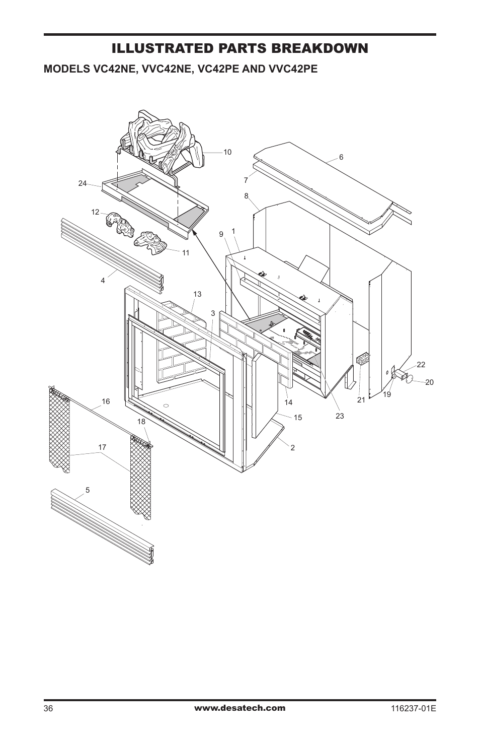 Illustrated parts breakdown and parts list, Illustrated parts breakdown | Desa VC42NE SERIES User Manual | Page 36 / 40