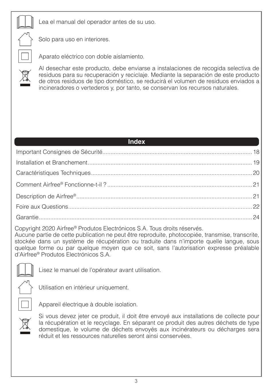 Airfree Lotus Mold & Bacteria Destroying Filterless Air Purifier with Night Light User Manual | Page 3 / 24