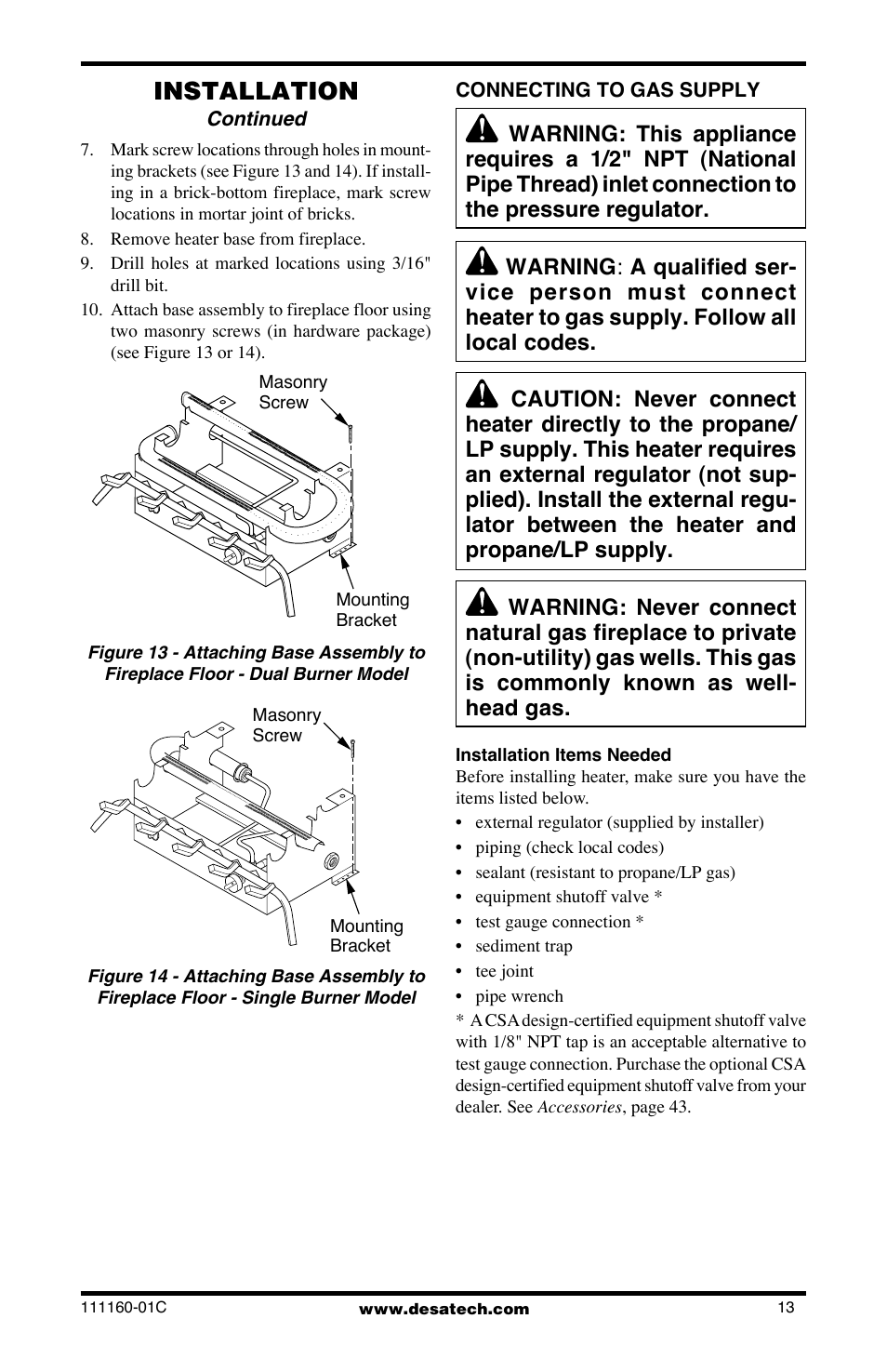 Installation | Desa CGD3018PT/NT User Manual | Page 13 / 44