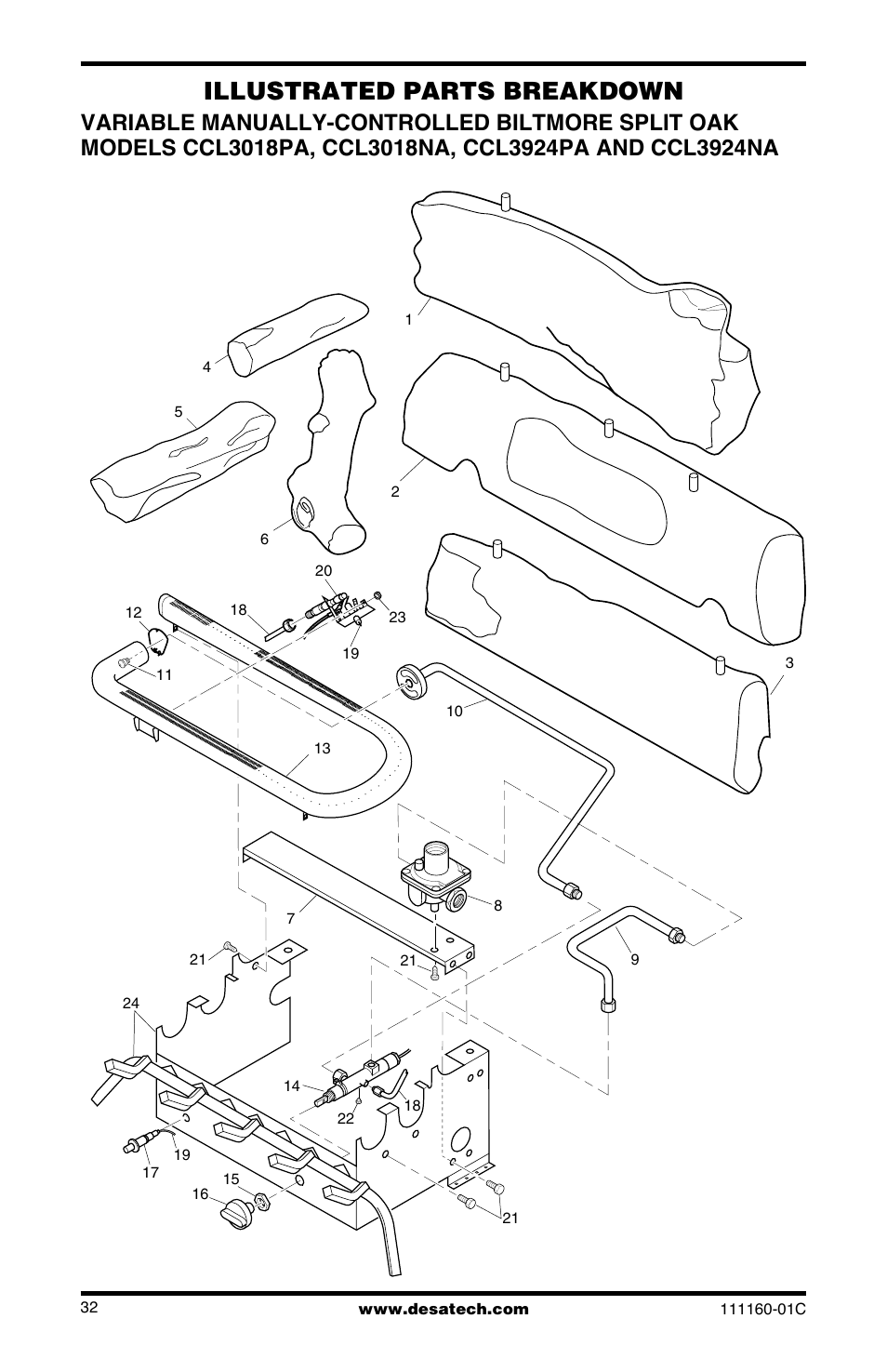 Illustrated parts breakdown | Desa CGD3018PT/NT User Manual | Page 32 / 44