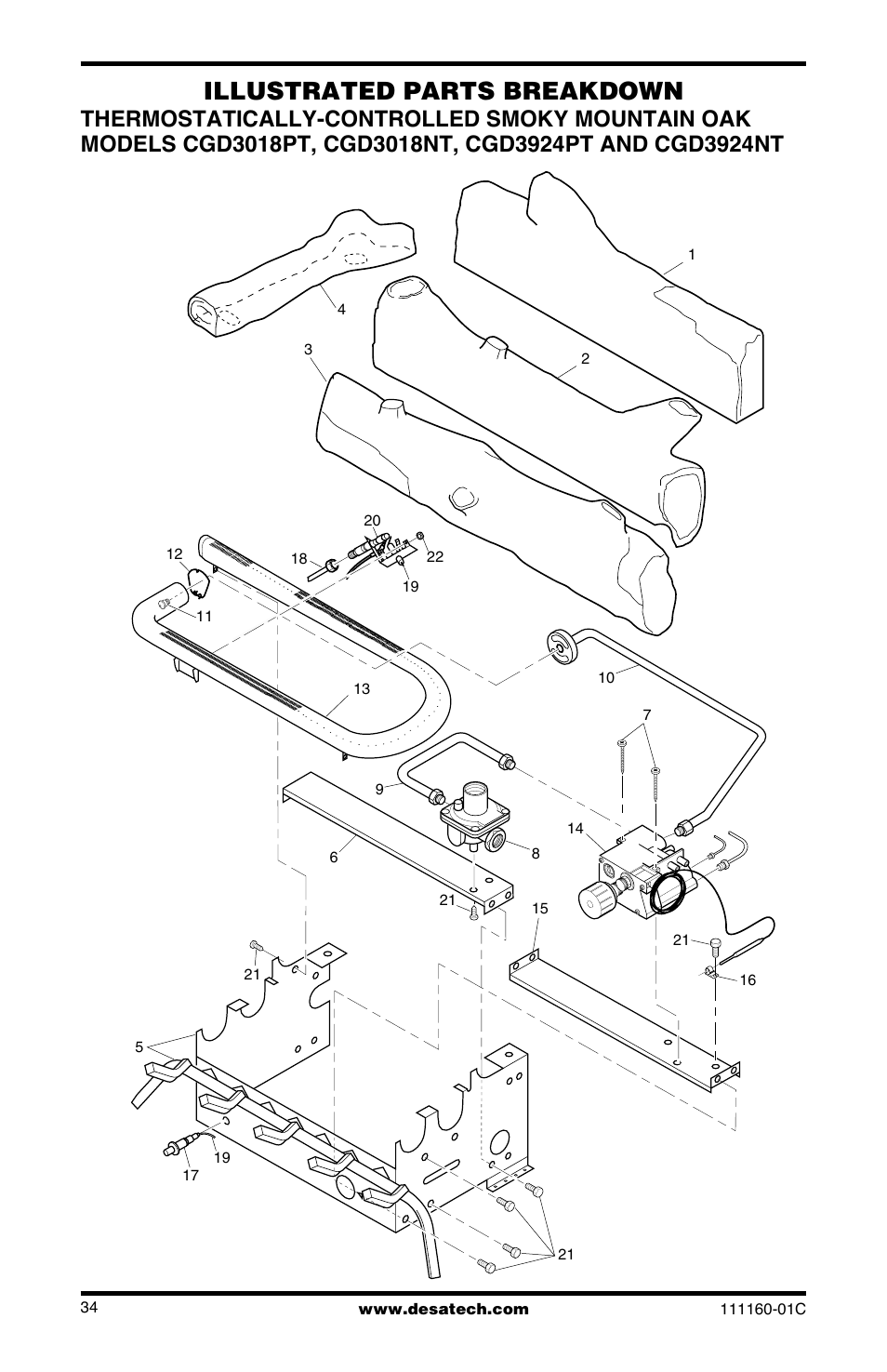 Illustrated parts breakdown | Desa CGD3018PT/NT User Manual | Page 34 / 44