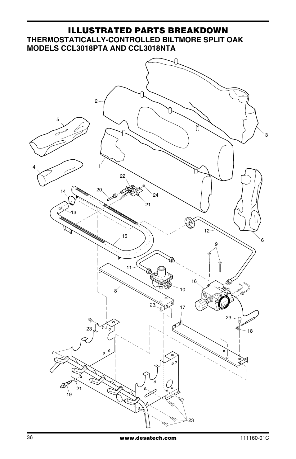 Illustrated parts breakdown | Desa CGD3018PT/NT User Manual | Page 36 / 44