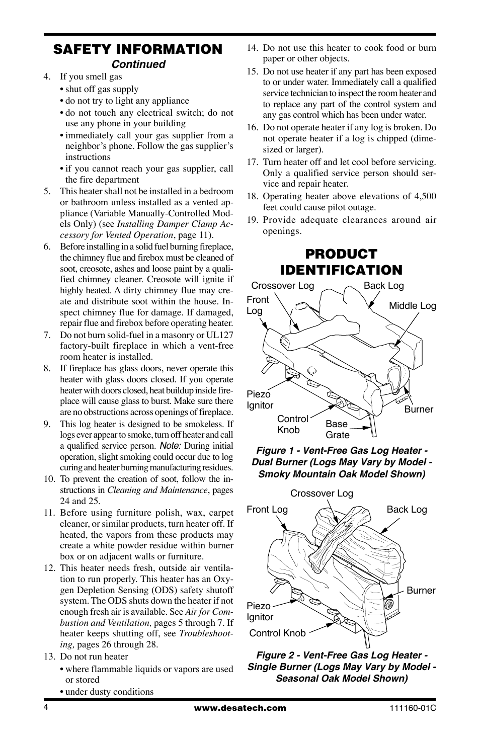 Safety information, Product identification | Desa CGD3018PT/NT User Manual | Page 4 / 44
