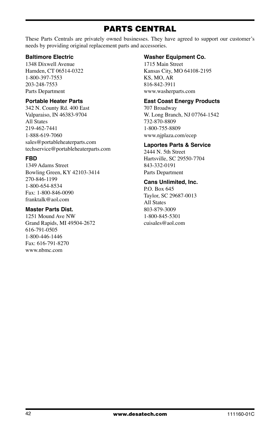 Parts central | Desa CGD3018PT/NT User Manual | Page 42 / 44