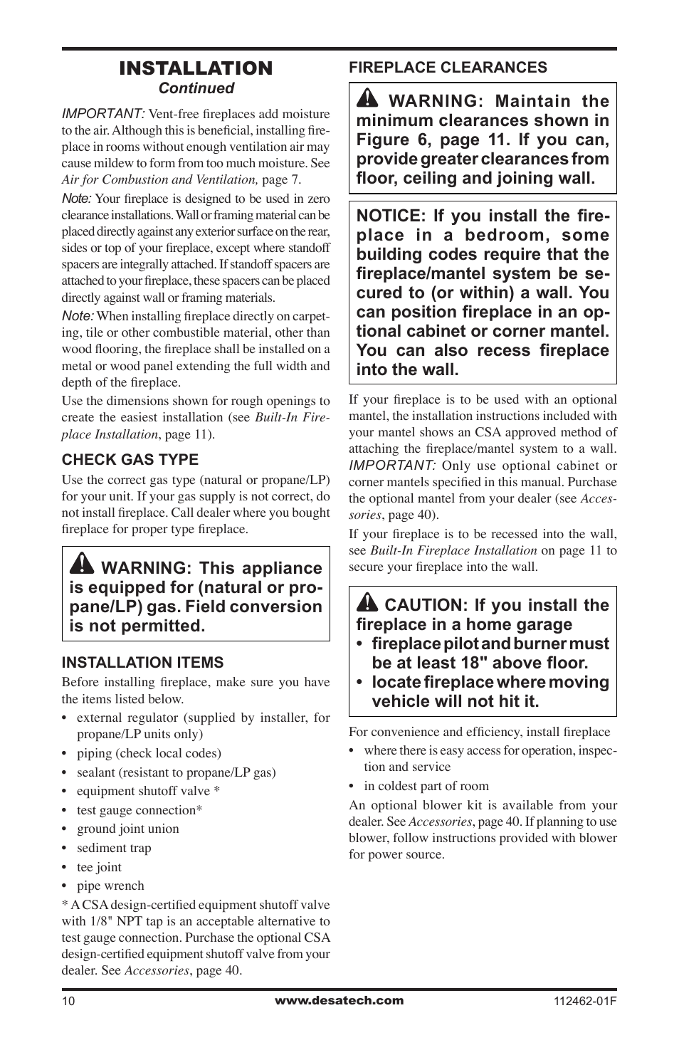 Installation | Desa VMH10TPC User Manual | Page 10 / 44