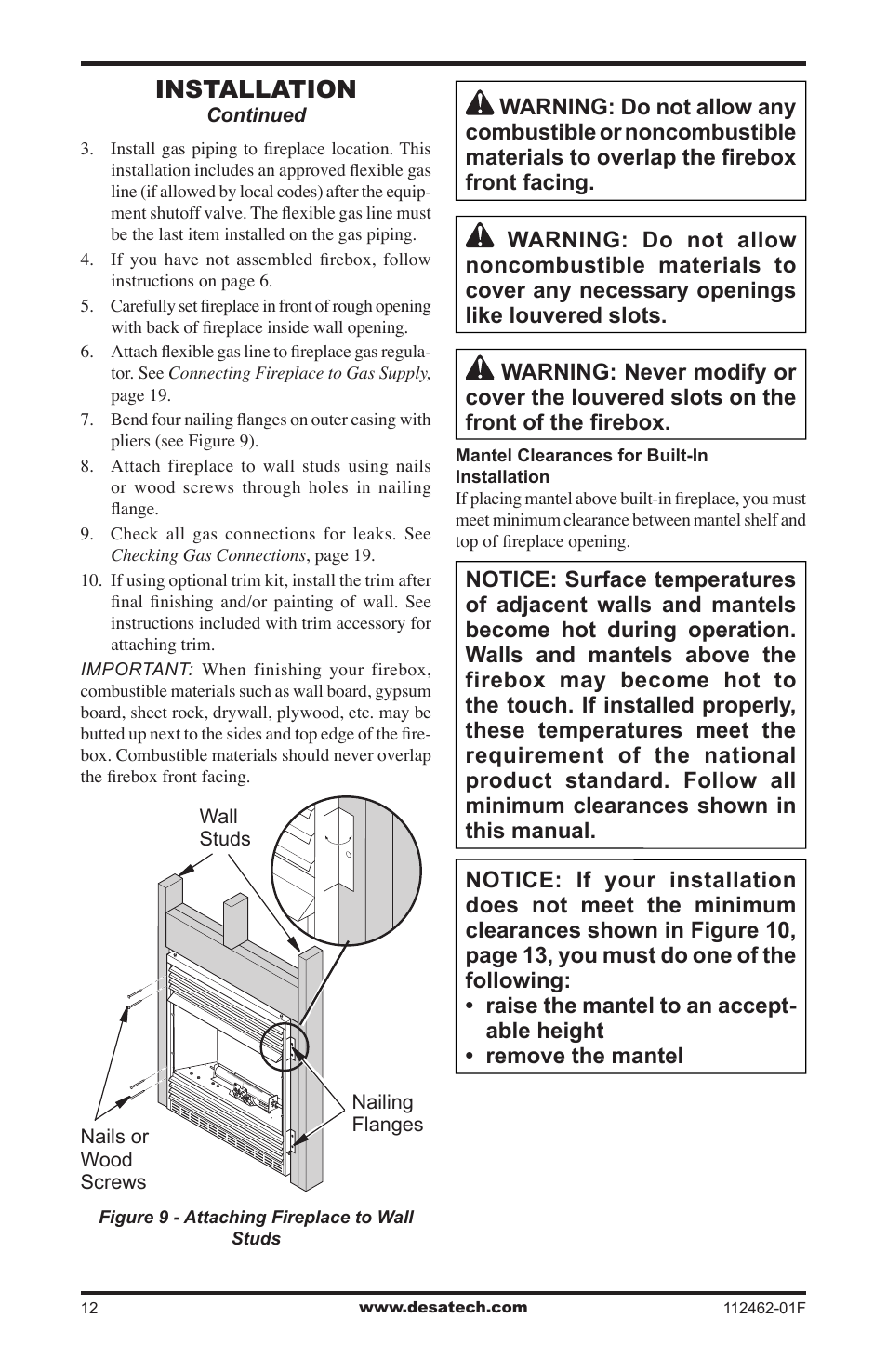 Installation | Desa VMH10TPC User Manual | Page 12 / 44
