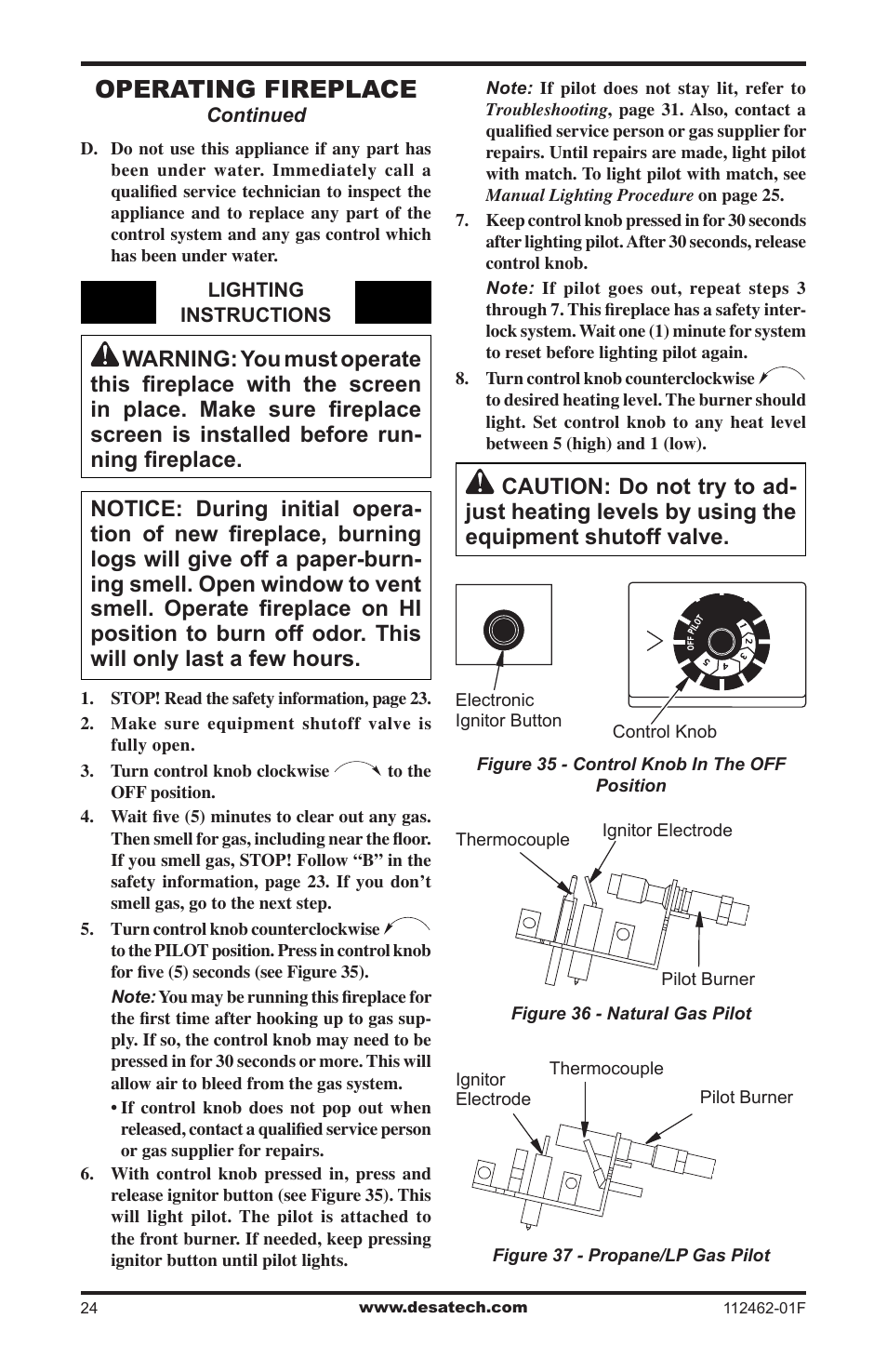 Operating fireplace | Desa VMH10TPC User Manual | Page 24 / 44