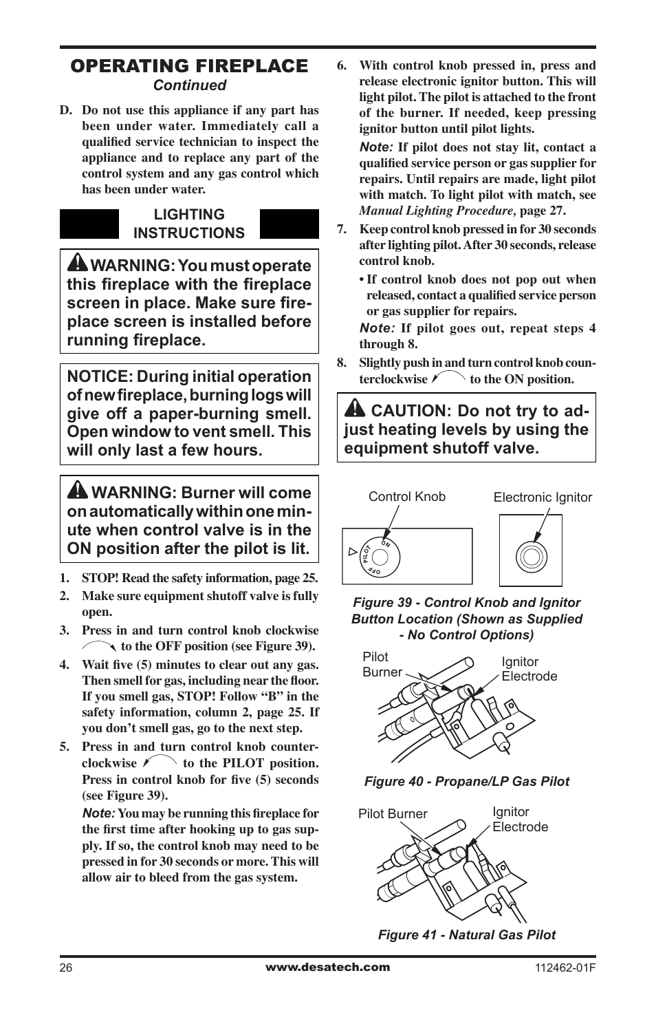 Operating fireplace | Desa VMH10TPC User Manual | Page 26 / 44