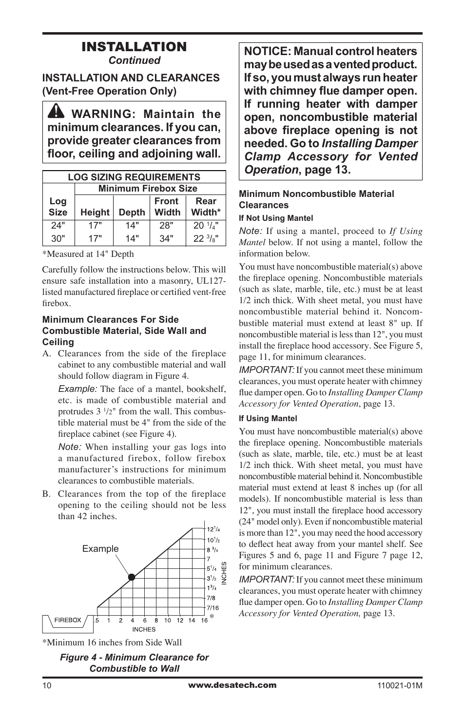 Installation | Desa VRL30PR User Manual | Page 10 / 44