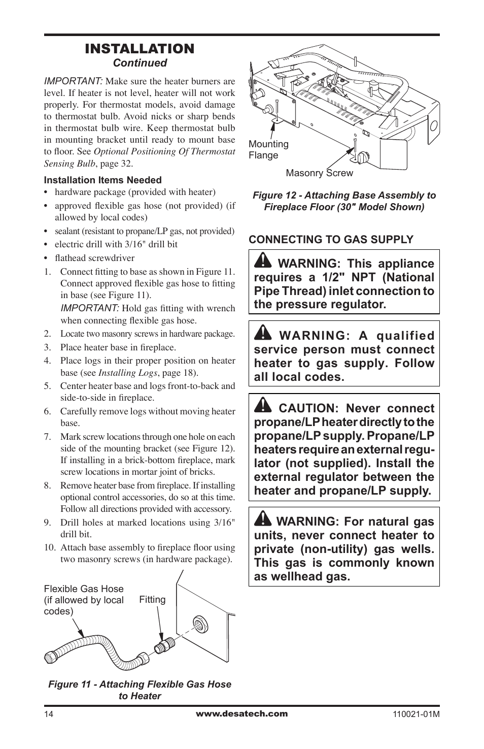 Installation | Desa VRL30PR User Manual | Page 14 / 44