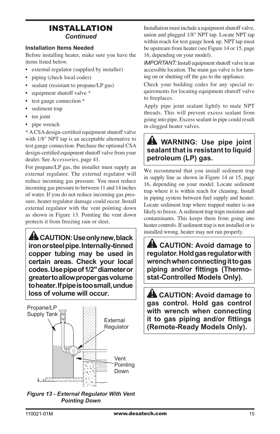 Installation | Desa VRL30PR User Manual | Page 15 / 44