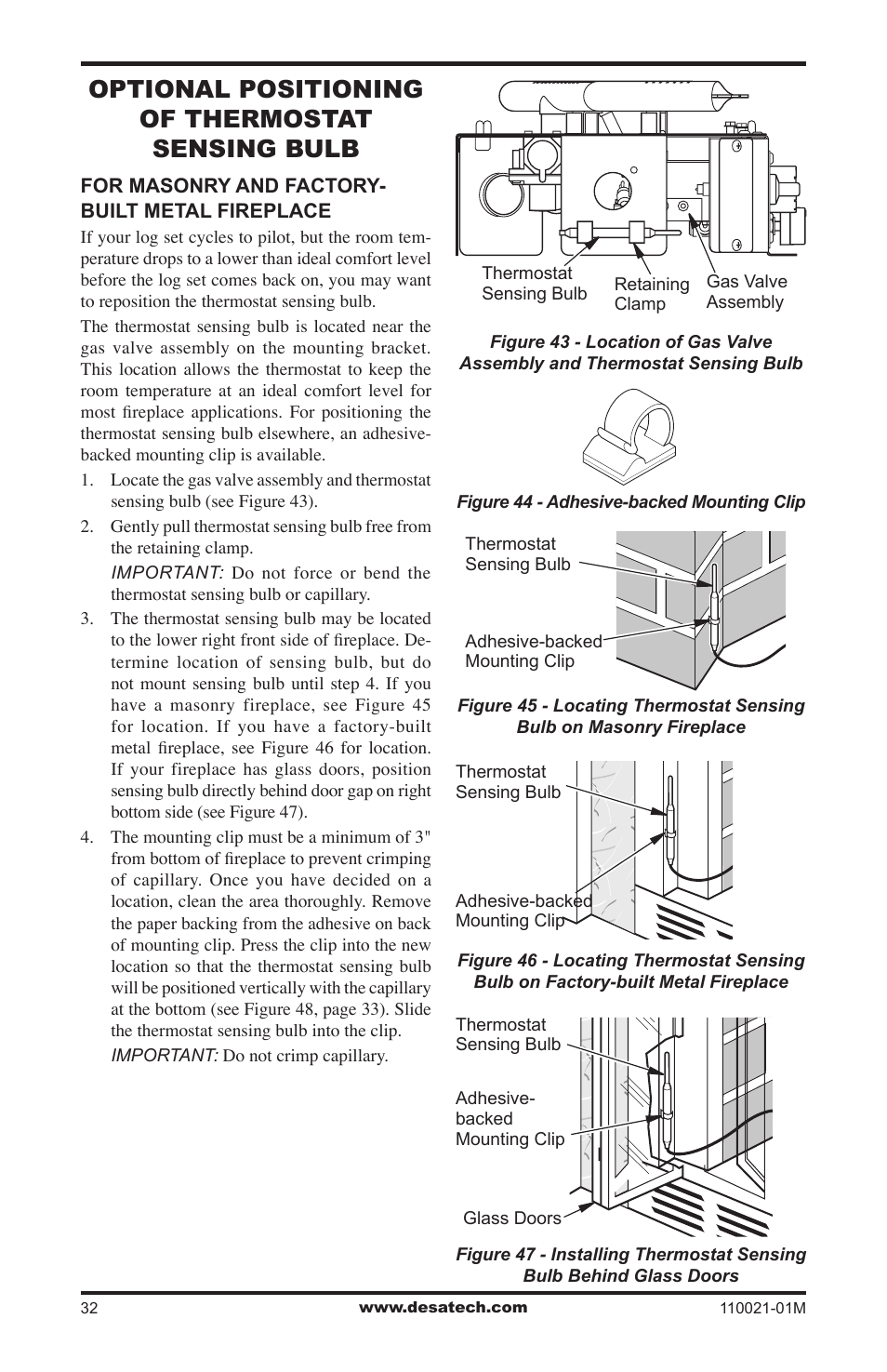Optional positioning of thermostat sensing bulb | Desa VRL30PR User Manual | Page 32 / 44