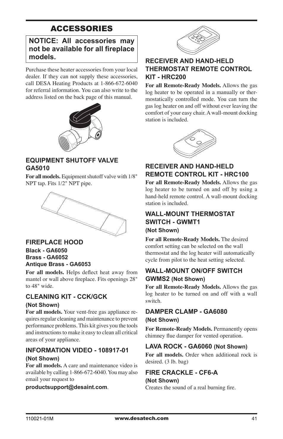 Accessories | Desa VRL30PR User Manual | Page 41 / 44