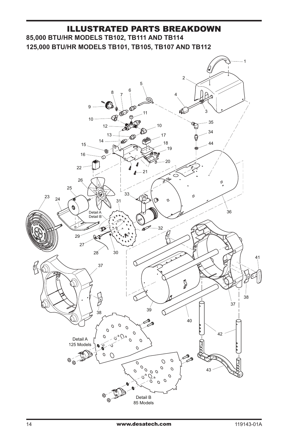 Illustrated parts breakdown | Desa TB111 User Manual | Page 14 / 56