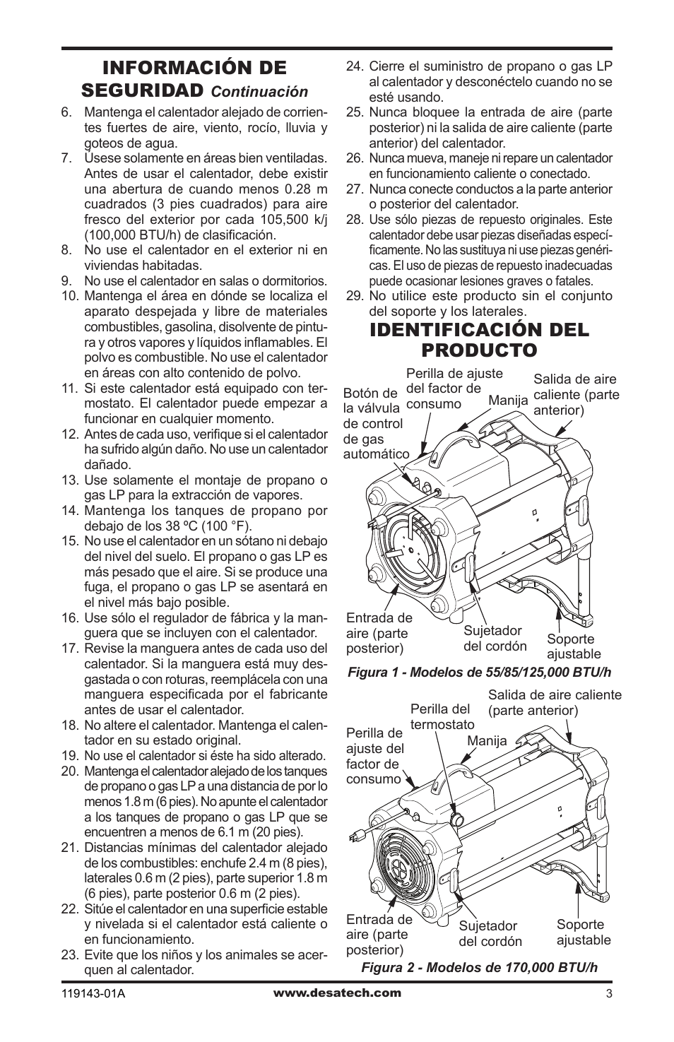 Identificación del producto, Información de seguridad | Desa TB111 User Manual | Page 21 / 56