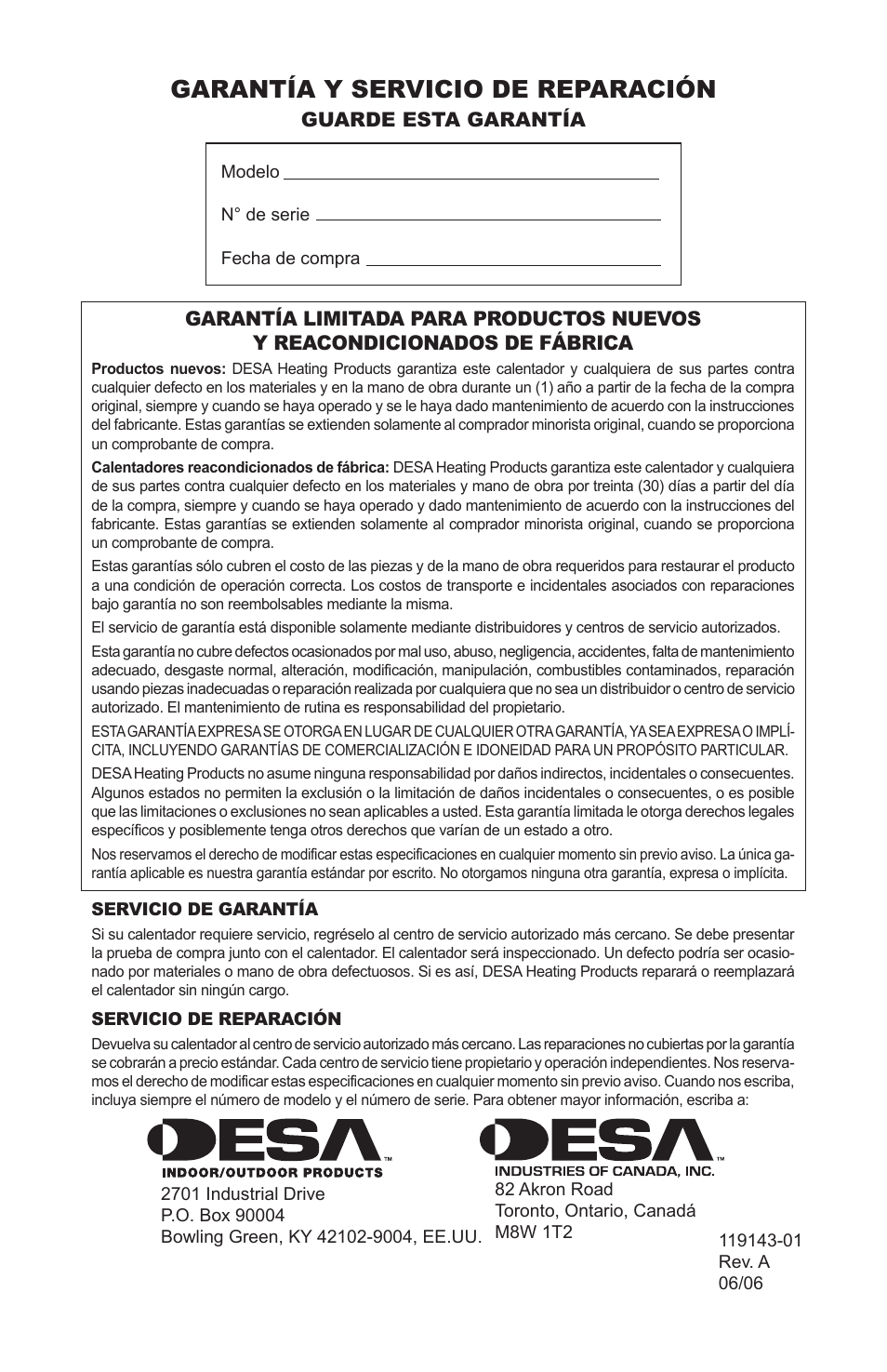 Garantía y servicio de reparación | Desa TB111 User Manual | Page 36 / 56