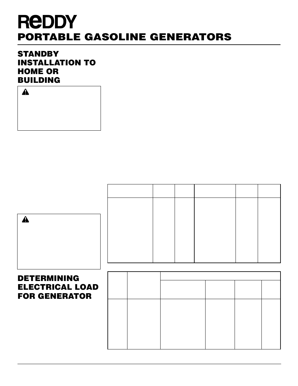Portable gasoline generators, Determining electrical load for generator, Standby installation to home or building | Desa Rgh3000pr User Manual | Page 10 / 32