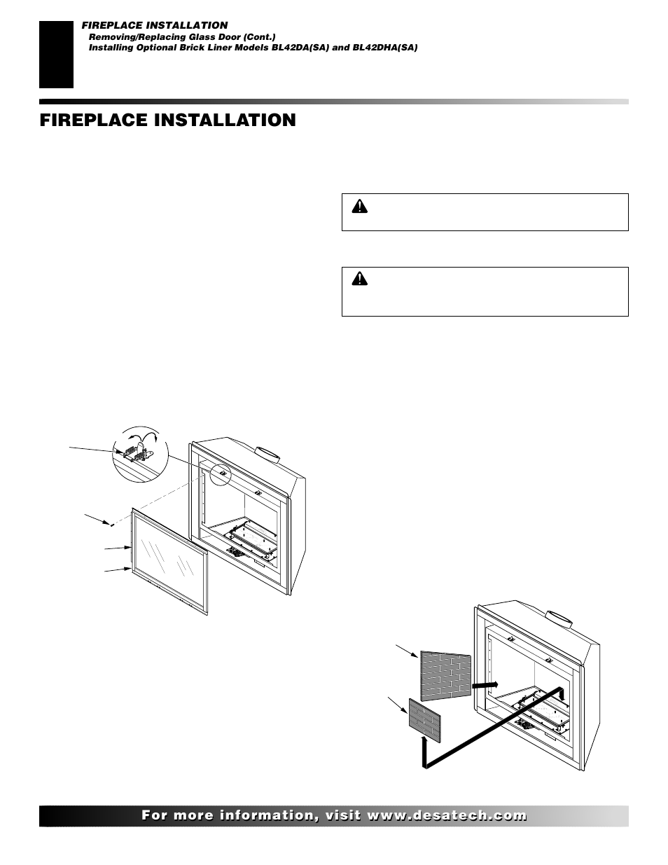 Fireplace installation, Continued | Desa (V)K42N SERIES User Manual | Page 22 / 40