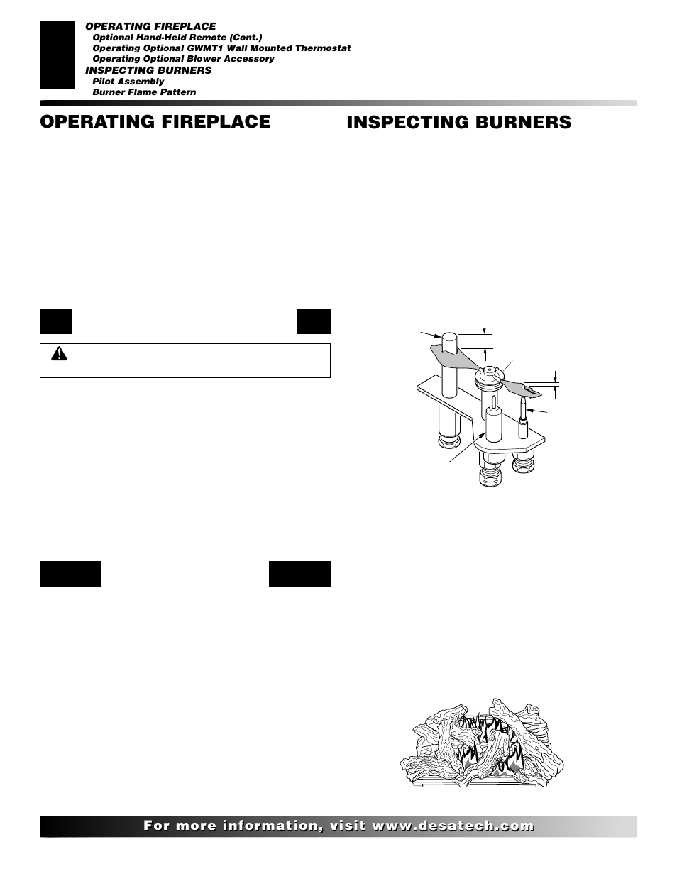 Operating fireplace, Inspecting burners, Continued | Desa (V)K42N SERIES User Manual | Page 26 / 40