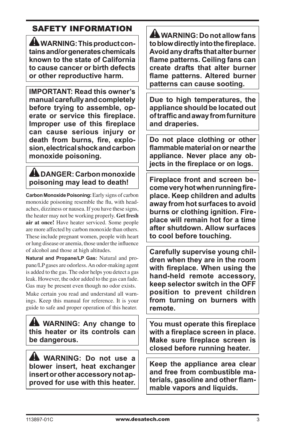 Safety information | Desa CF26PRA User Manual | Page 3 / 36