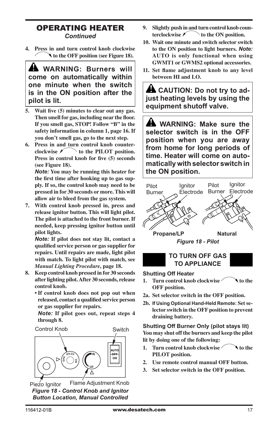 Operating heater | Desa VFRMV18PB User Manual | Page 17 / 32
